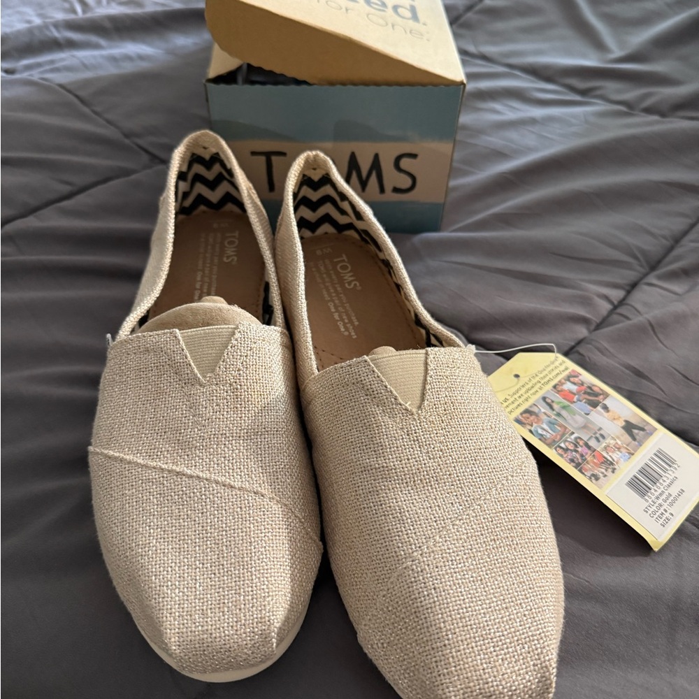 TOMS Gold Woven Slip-Ons